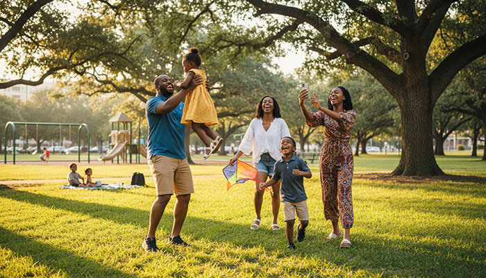 A family having fun in the park.