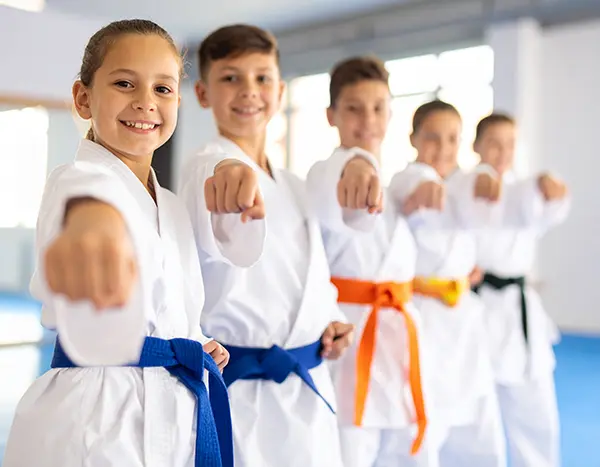 Martial arts kids punching.